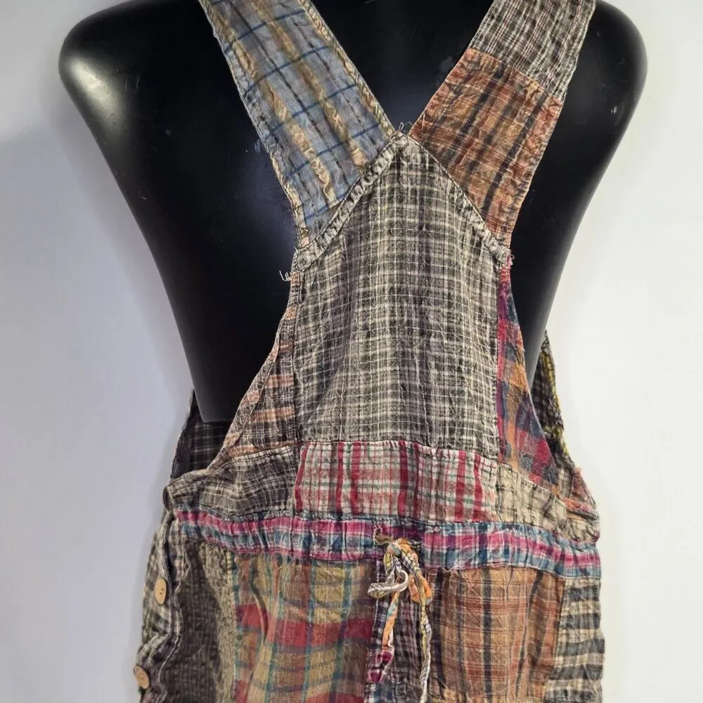 Patchwork Frankie Plaid Jumpsuit Overalls Women's Casual Pants Boho Festival M